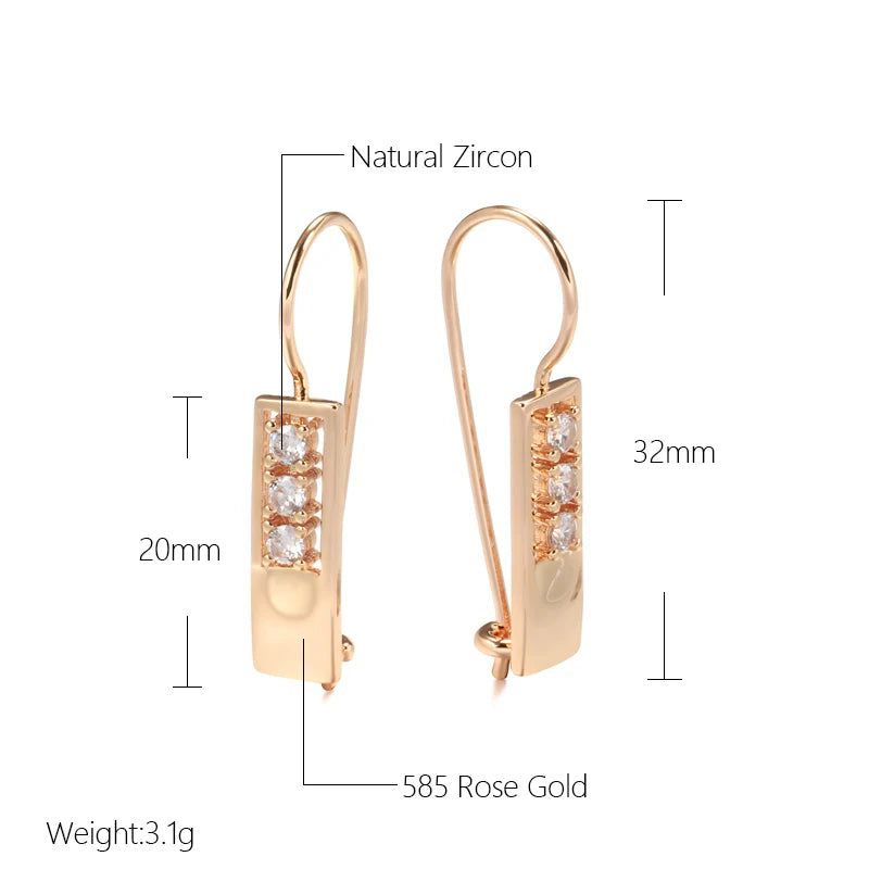 Classic 585 Rose Gold Geometric Dangle Earrings with Natural Zircon