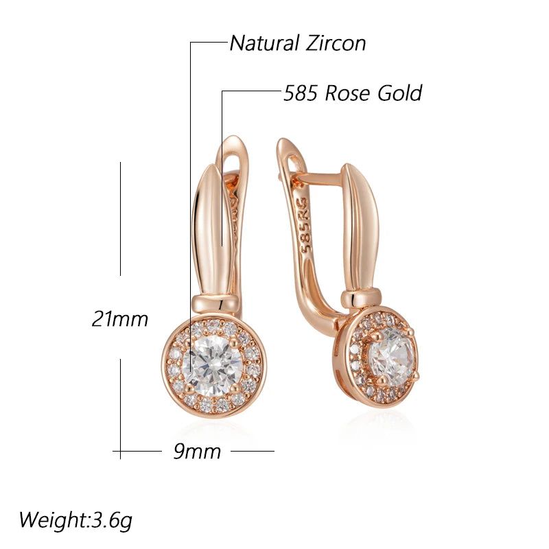 Classic 585 Rose Gold Geometric Dangle Earrings with Natural Zircon Accents