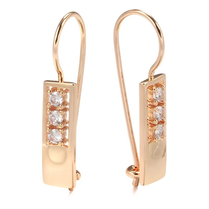 Classic 585 Rose Gold Geometric Dangle Earrings with Natural Zircon