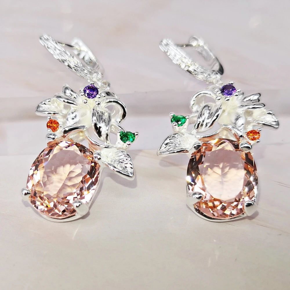 Classic Baroque Peach CZ Drop Earrings - Silver Plated Fashion Jewelry for Birthdays