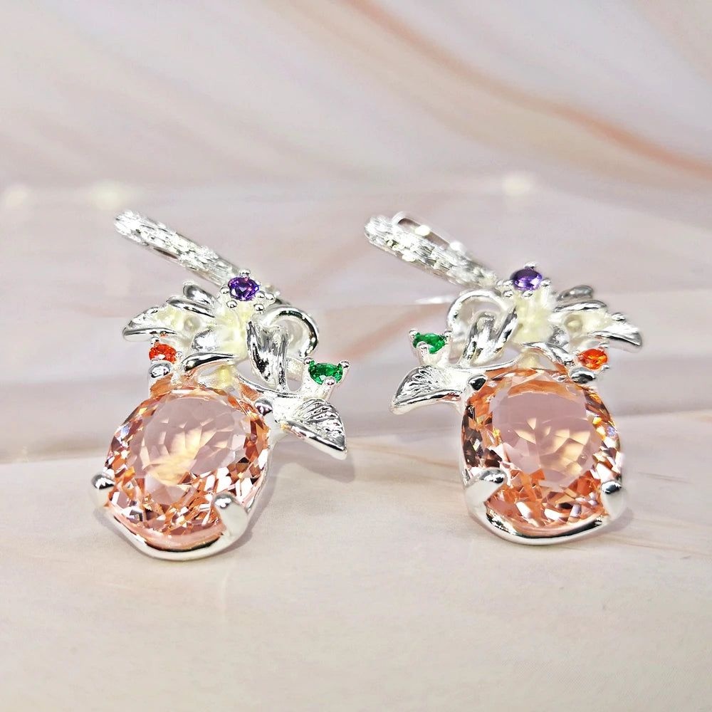 Classic Baroque Peach CZ Drop Earrings - Silver Plated Fashion Jewelry for Birthdays