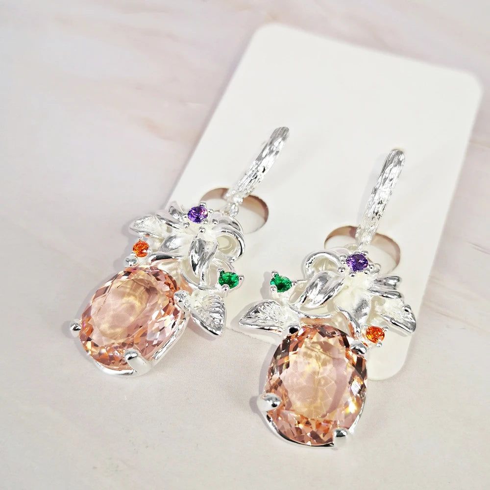 Classic Baroque Peach CZ Drop Earrings - Silver Plated Fashion Jewelry for Birthdays