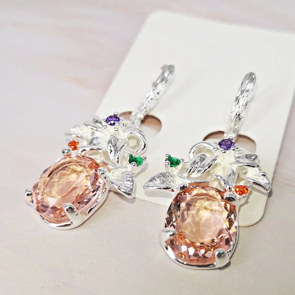 Classic Baroque Peach CZ Drop Earrings - Silver Plated Fashion Jewelry for Birthdays