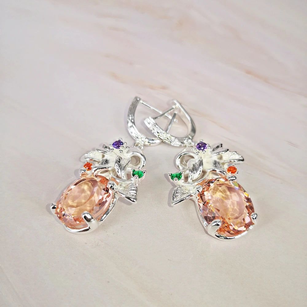 Classic Baroque Peach CZ Drop Earrings - Silver Plated Fashion Jewelry for Birthdays