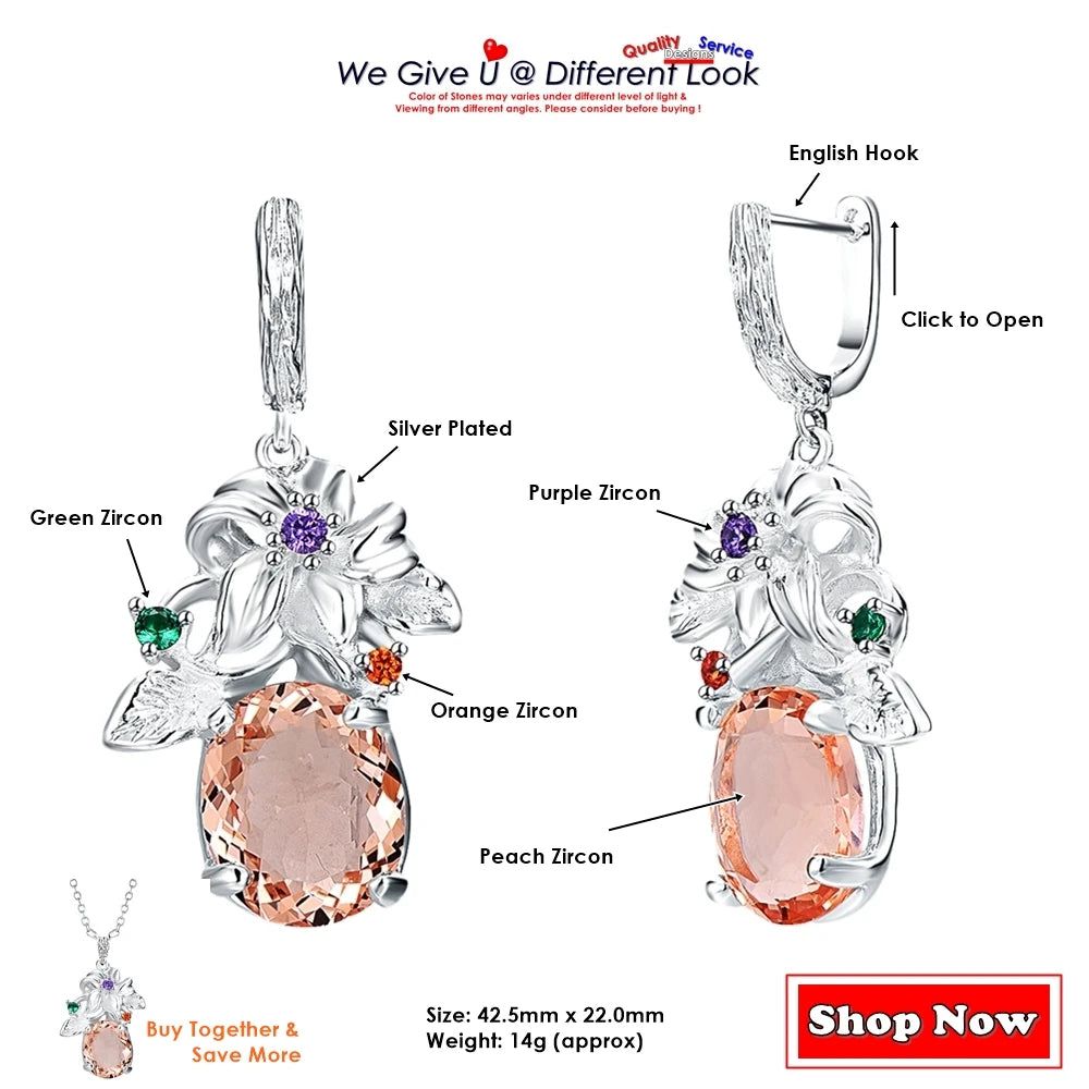 Classic Baroque Peach CZ Drop Earrings - Silver Plated Fashion Jewelry for Birthdays