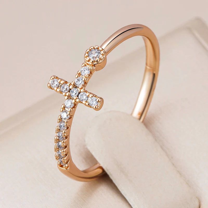 Classic Faith Cross Ring in 585 Rose Gold with Shiny Natural Zircon