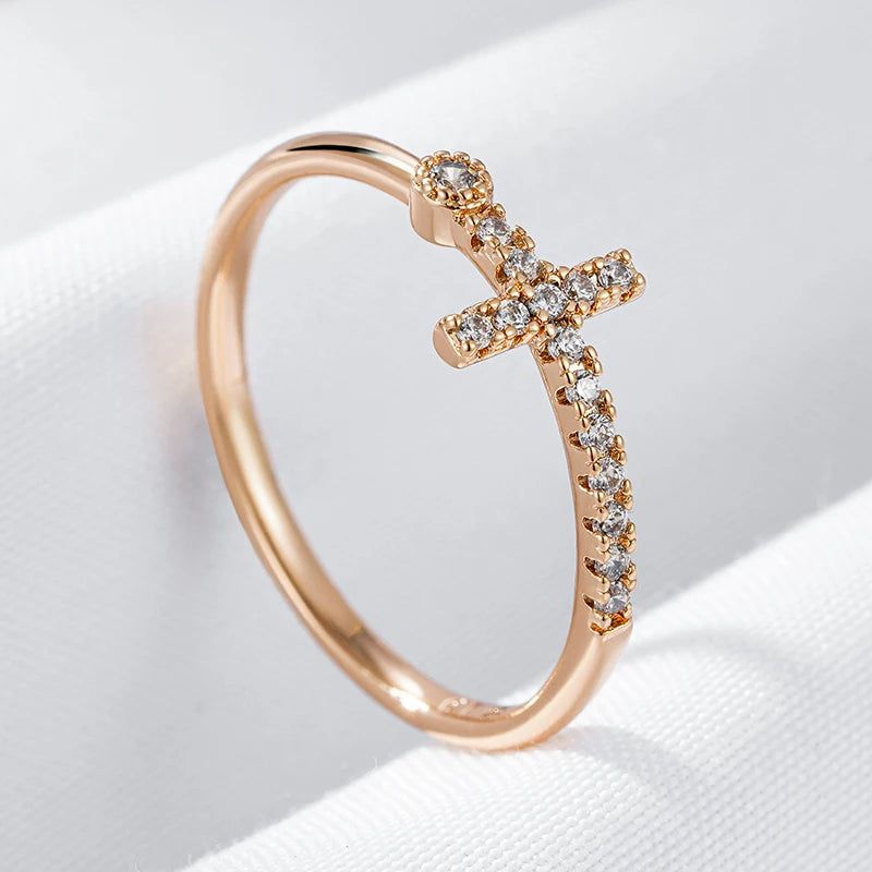 Classic Faith Cross Ring in 585 Rose Gold with Shiny Natural Zircon