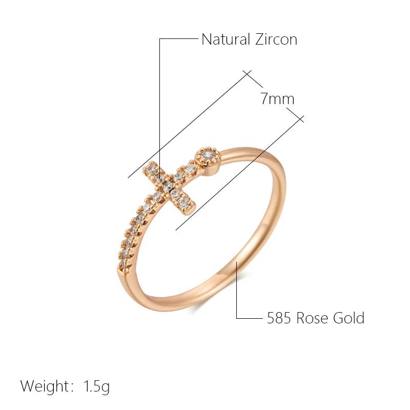 Classic Faith Cross Ring in 585 Rose Gold with Shiny Natural Zircon