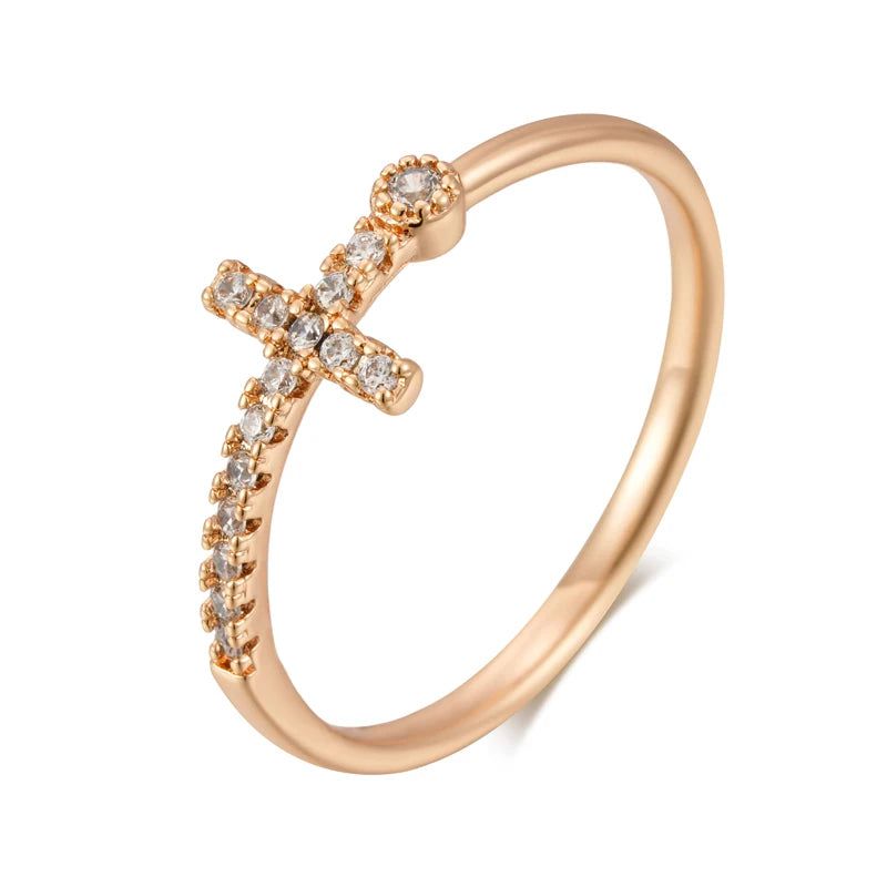 Classic Faith Cross Ring in 585 Rose Gold with Shiny Natural Zircon