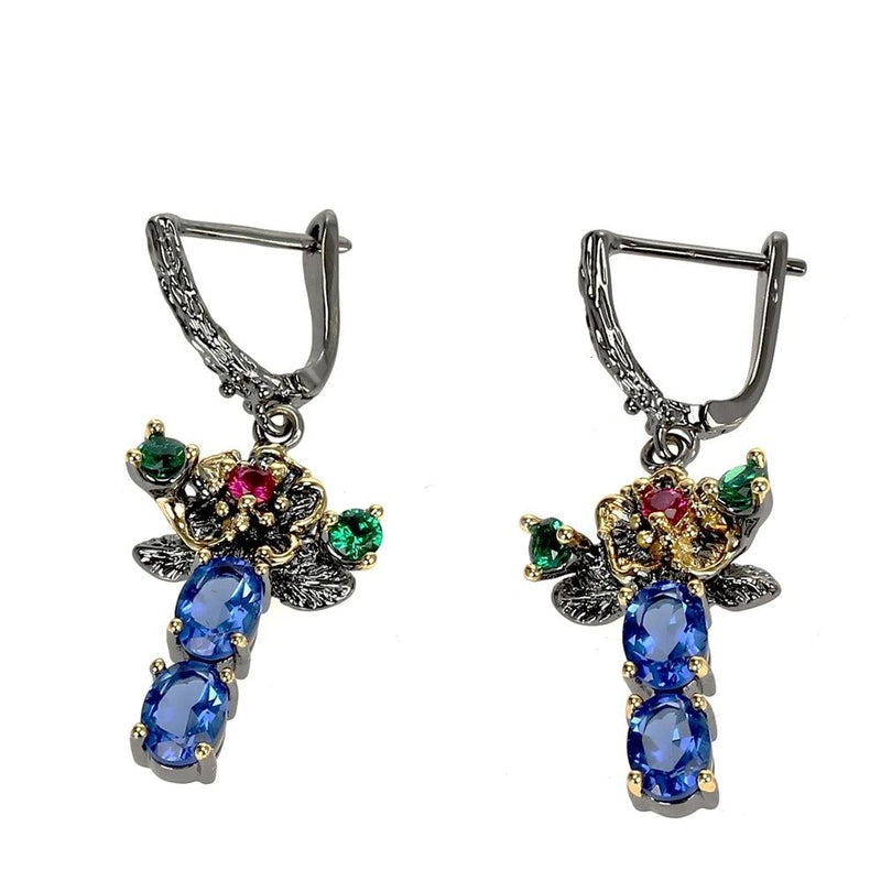 Classic Floral Drop Earrings with Blue Zirconia for Stylish Chic Look