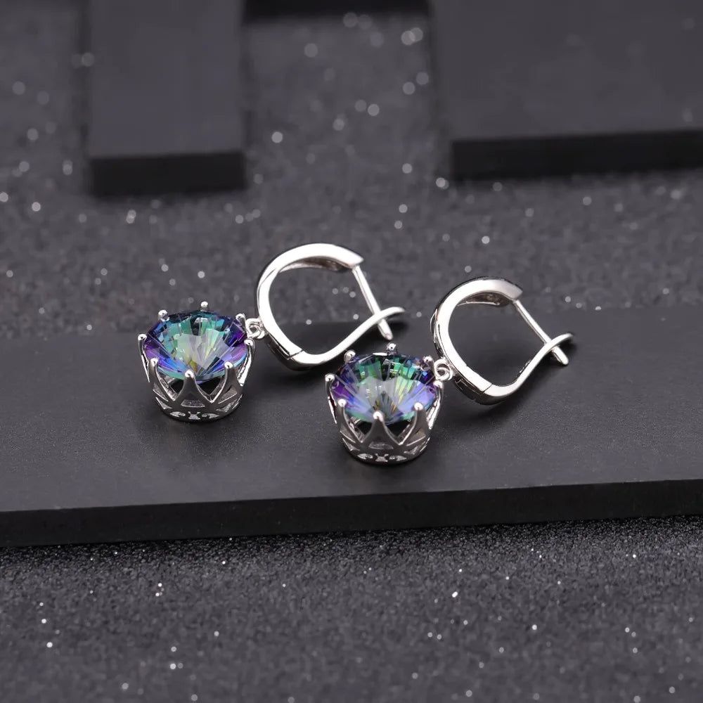 Classic Natural Rainbow Mystic Quartz Earrings 925 Sterling Silver