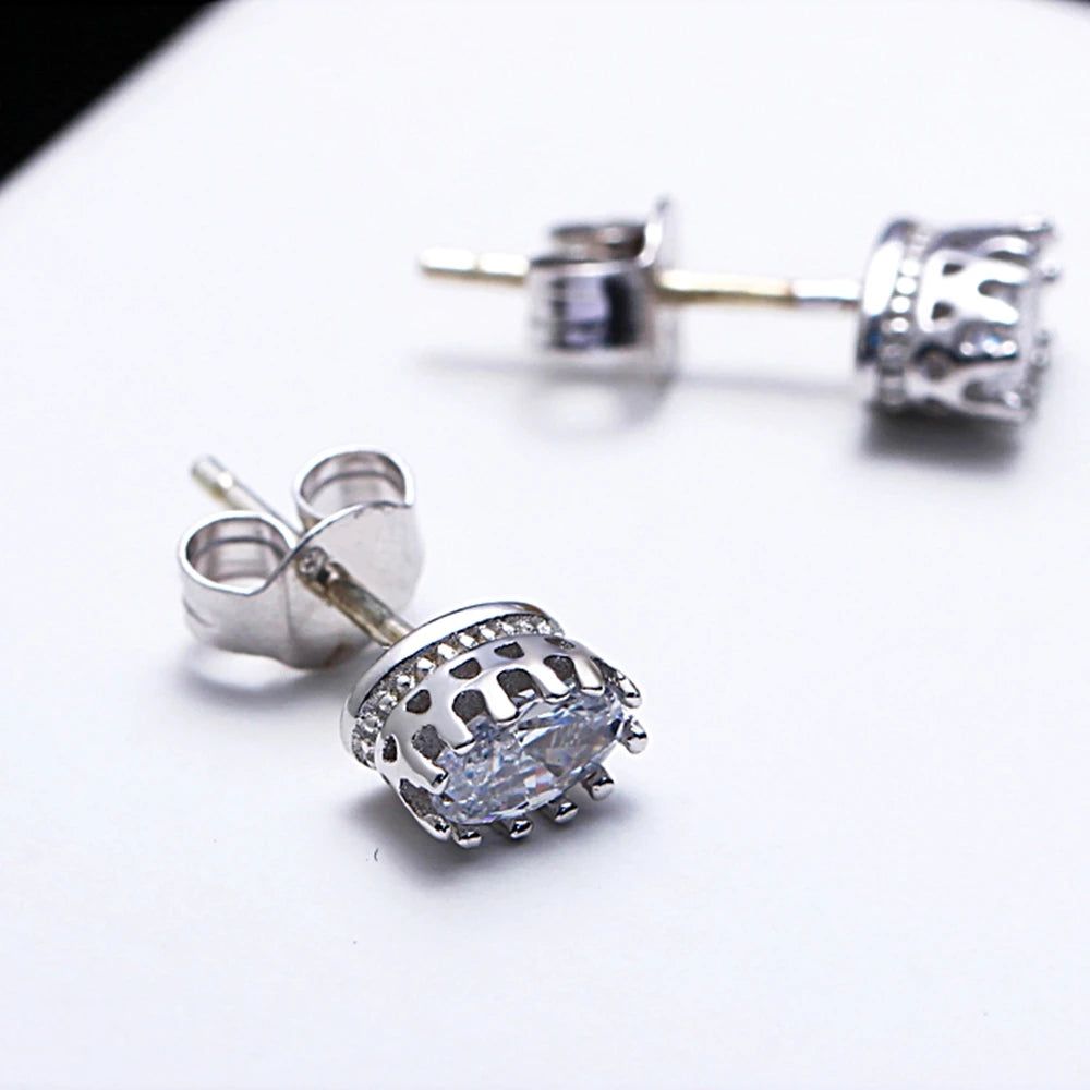 Classic Oval Zircon Crown Stud Earrings for Everyday Sophistication