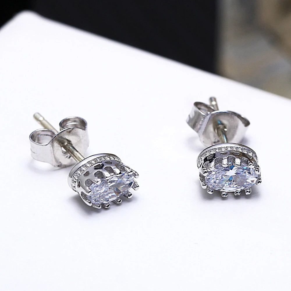 Classic Oval Zircon Crown Stud Earrings for Everyday Sophistication