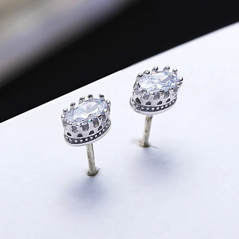 Classic Oval Zircon Crown Stud Earrings for Everyday Sophistication