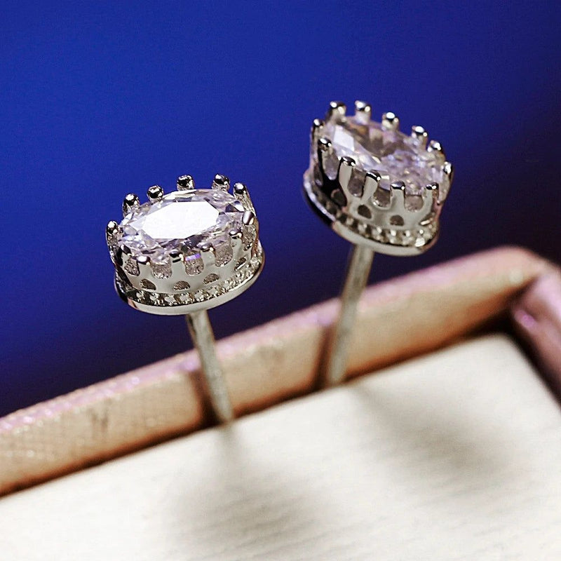 Classic Oval Zircon Crown Stud Earrings for Everyday Sophistication