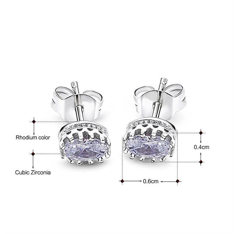 Classic Oval Zircon Crown Stud Earrings for Everyday Sophistication