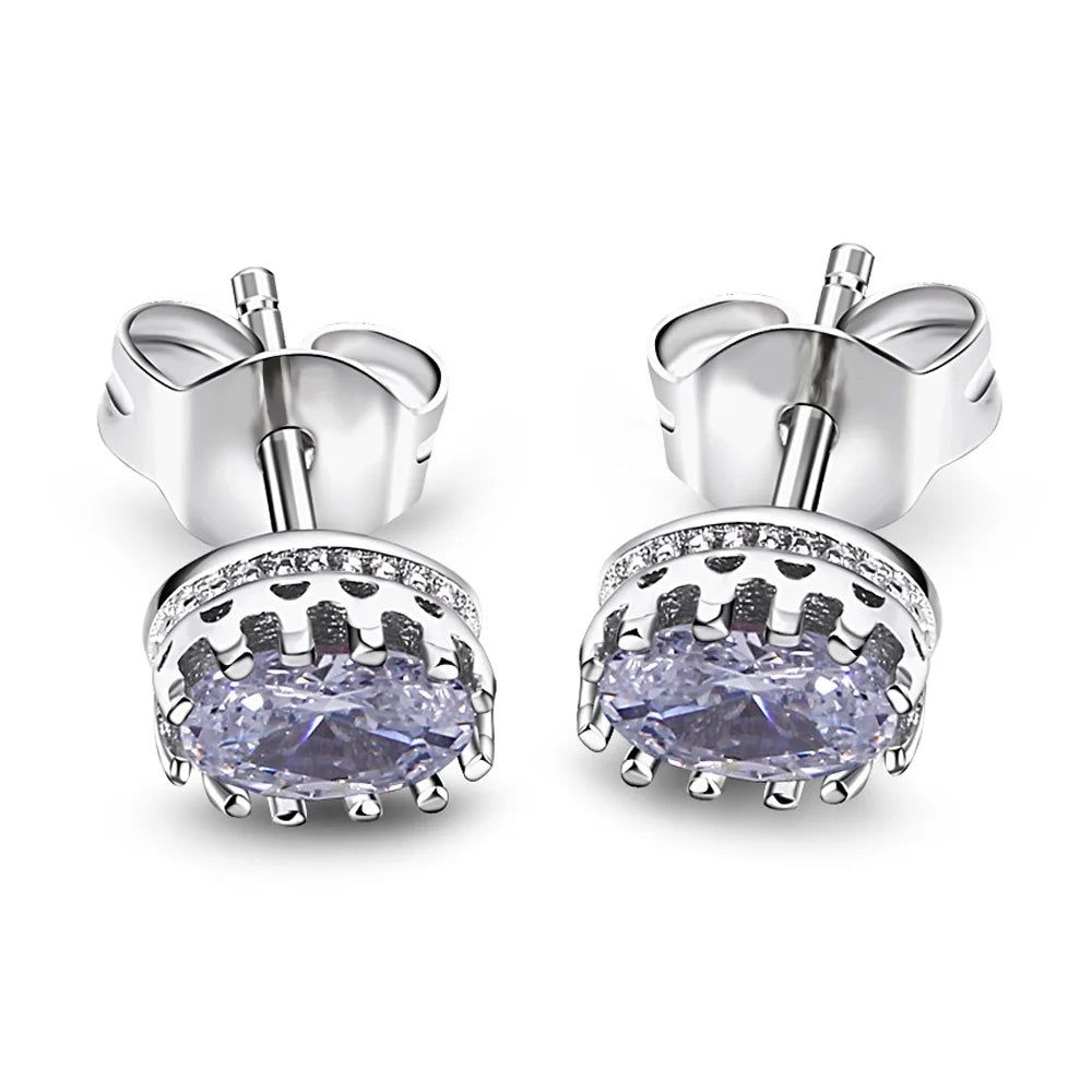 Classic Oval Zircon Crown Stud Earrings for Everyday Sophistication