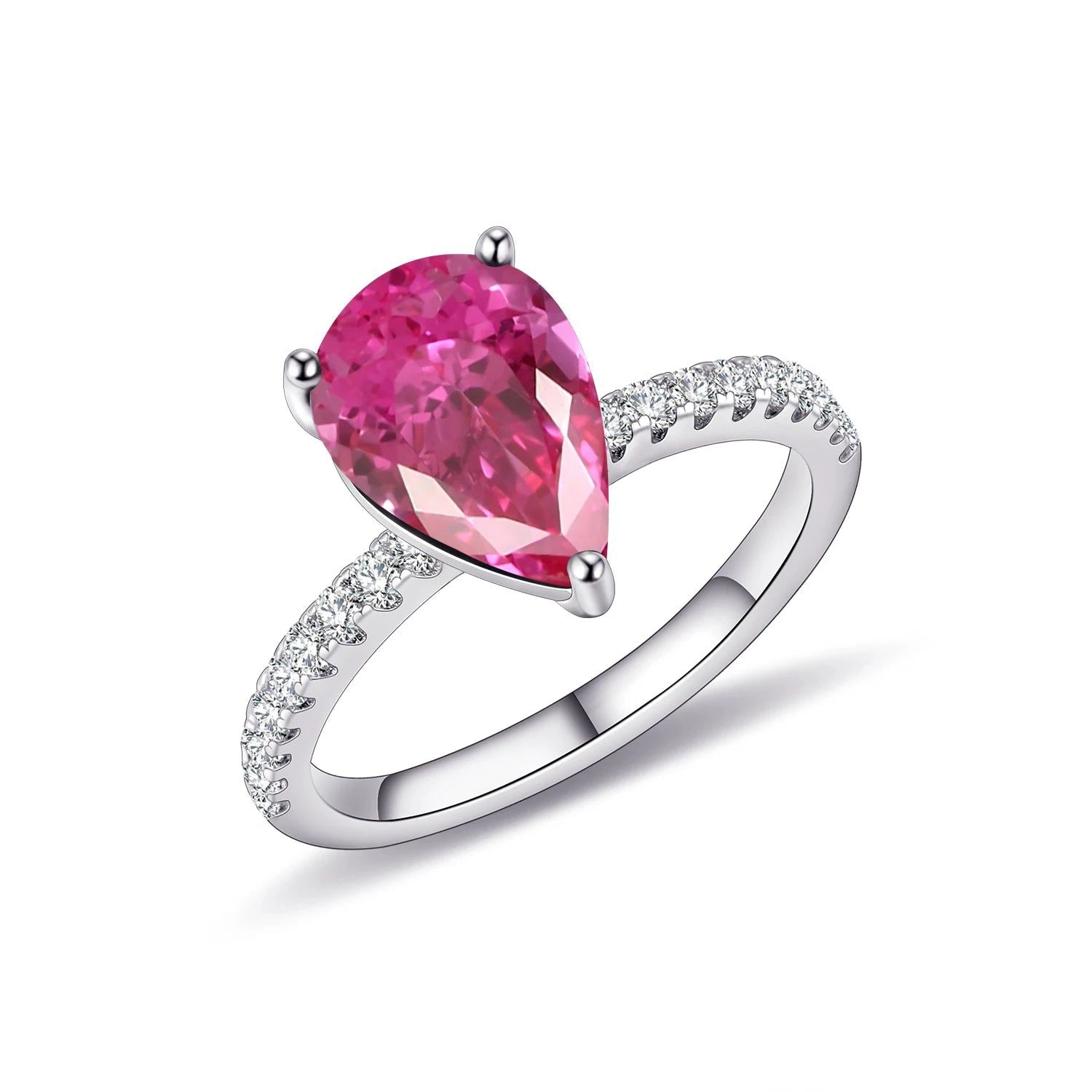 Classic Pear Shape Lab Pink Sapphire Ring 925 Silver Dainty