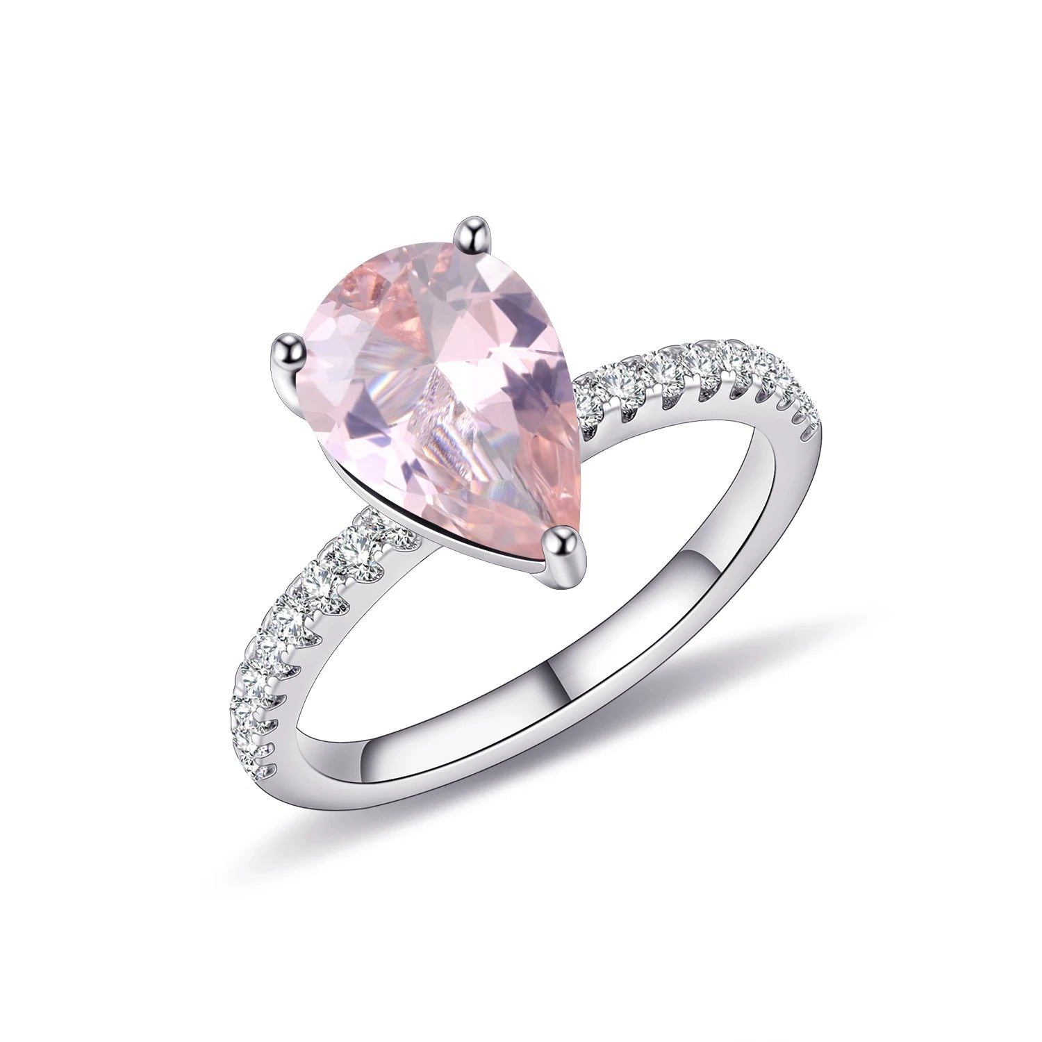 Classic Pear Shape Nano Morganite Gemstone Rings 925 Sterling Silver