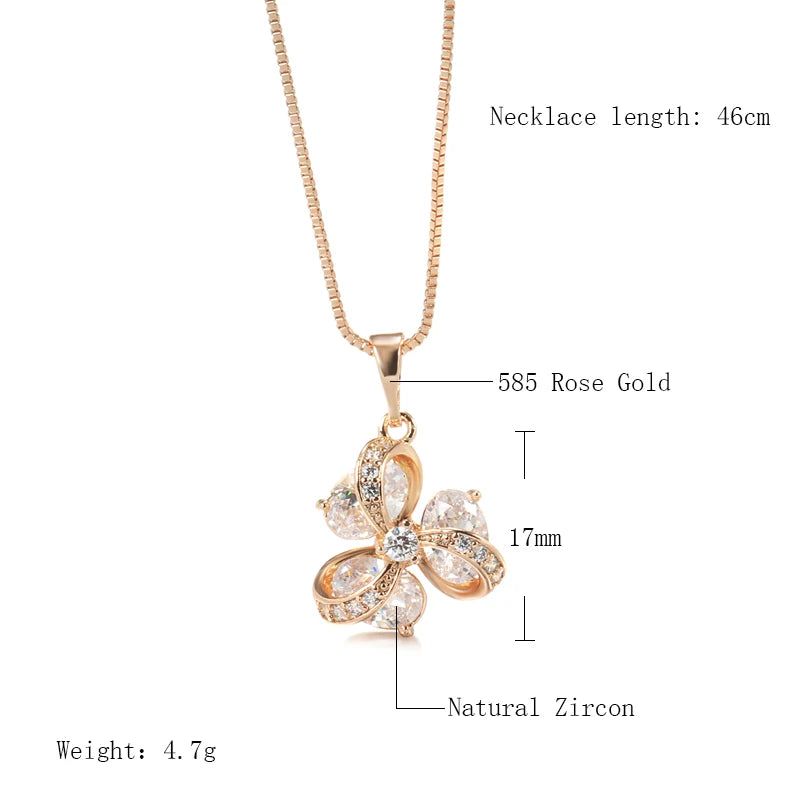 Classic Rose Gold Flower Pendant Necklace with Natural Zircon Accents