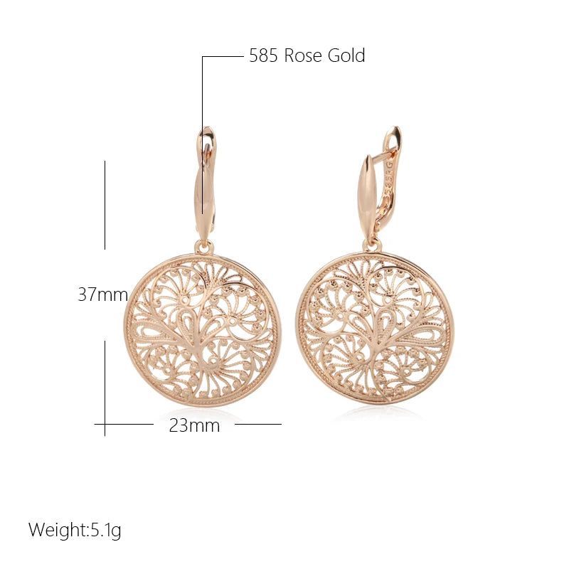 Classic Rose Gold Flower Sculpture Dangle Earrings with Glossy Finish