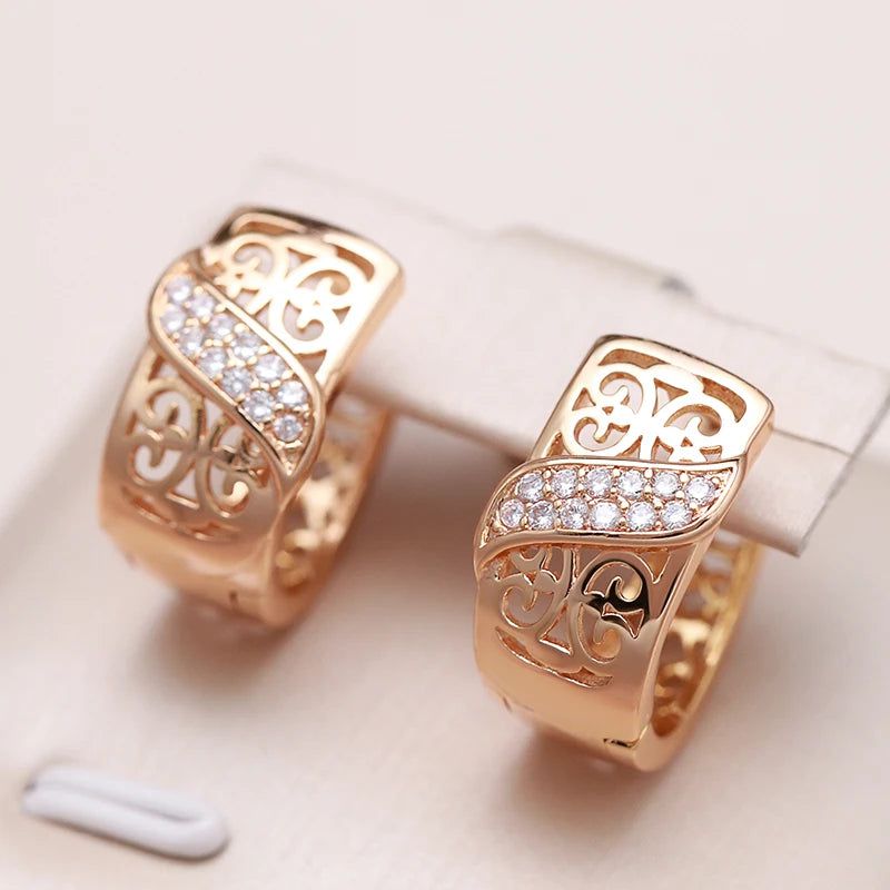 Classic Rose Gold Flower Zircon Stud Earrings - Luxurious Hollow Design