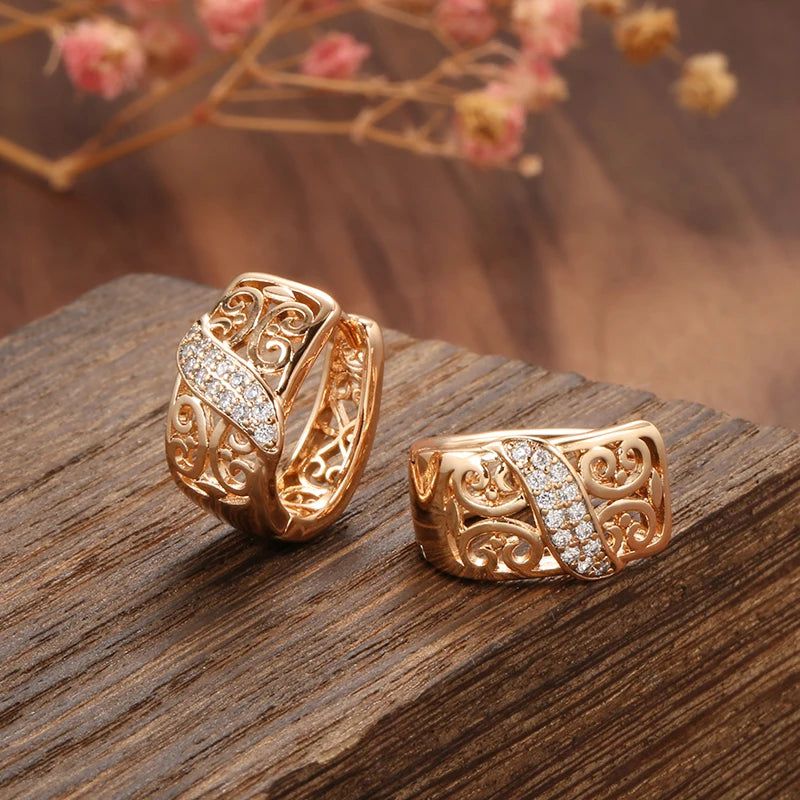 Classic Rose Gold Flower Zircon Stud Earrings - Luxurious Hollow Design