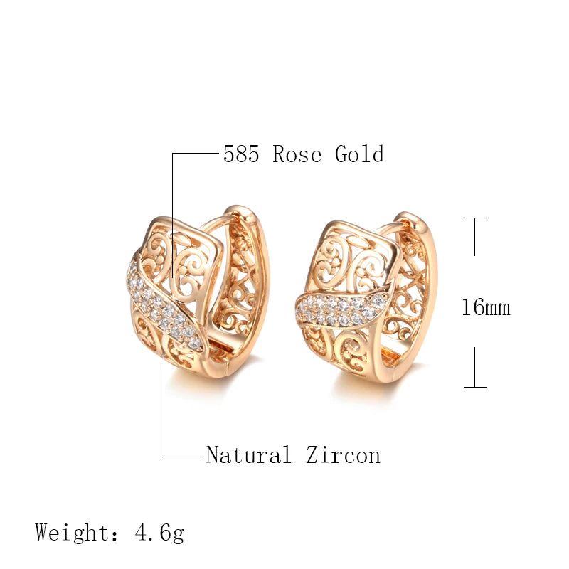 Classic Rose Gold Flower Zircon Stud Earrings - Luxurious Hollow Design