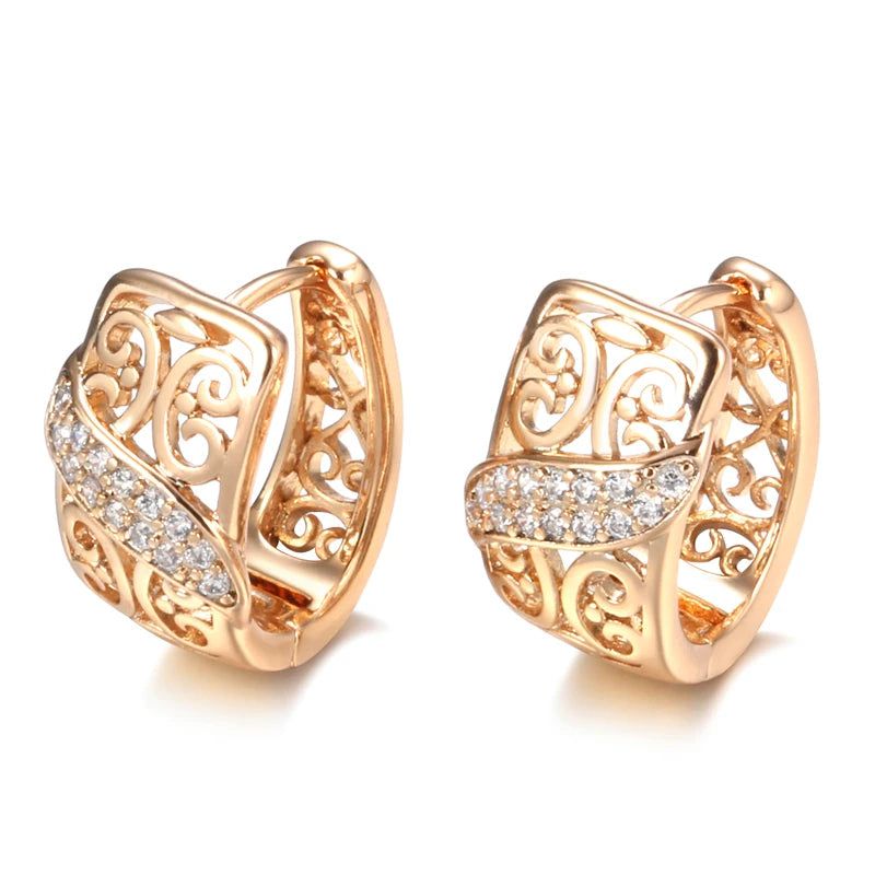 Classic Rose Gold Flower Zircon Stud Earrings - Luxurious Hollow Design