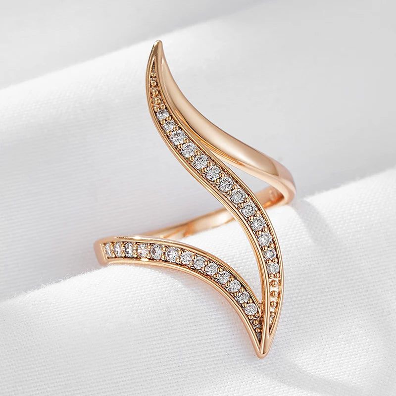 Classic Rose Gold Geometric Cocktail Ring with Natural Zircon and Micro Wax Inlay