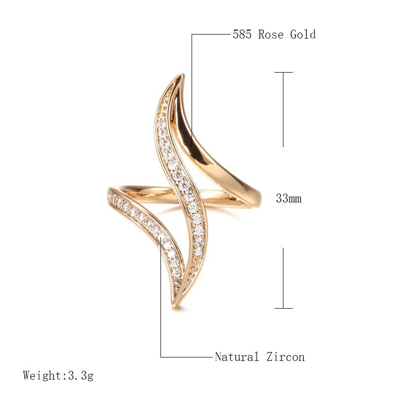 Classic Rose Gold Geometric Cocktail Ring with Natural Zircon and Micro Wax Inlay