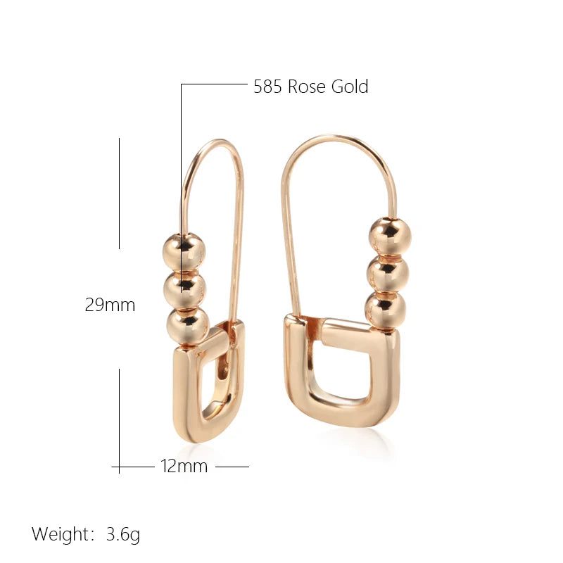 Classic Rose Gold Geometric Dangle Earrings with Glossy Finish – High-Quality Jewelry