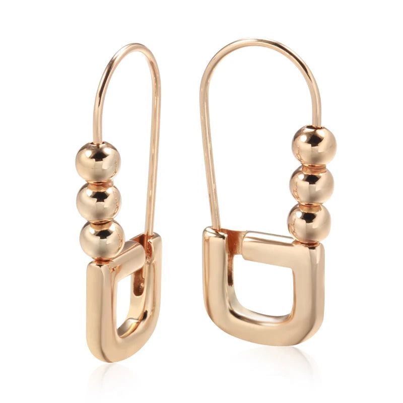 Classic Rose Gold Geometric Dangle Earrings with Glossy Finish – High-Quality Jewelry