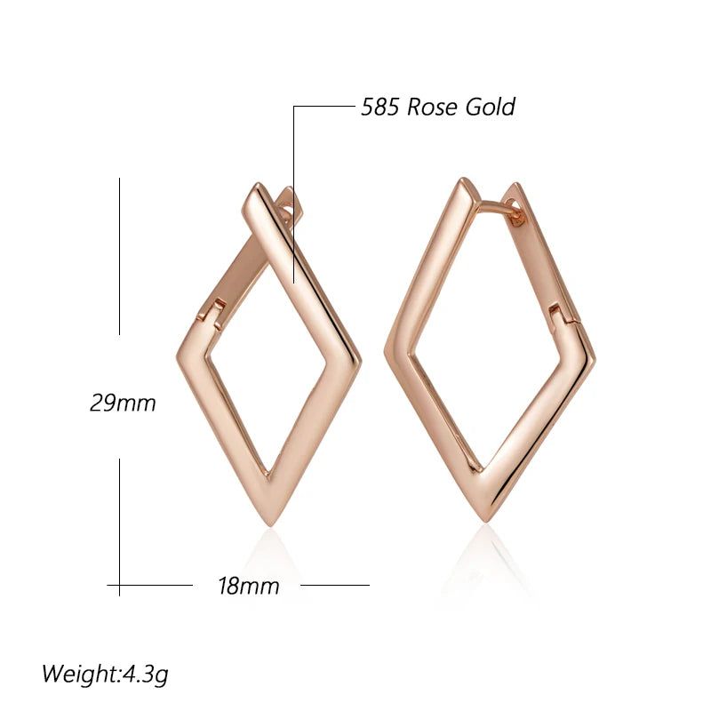 Classic Rose Gold Geometric Dangle Earrings with Glossy Finish and High-Quality Zirconia