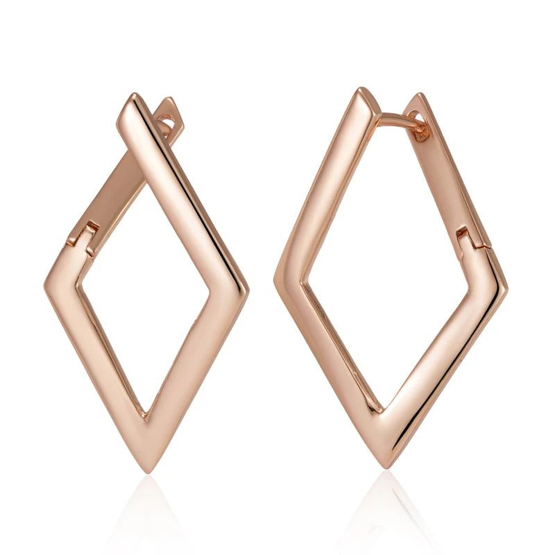 Classic Rose Gold Geometric Dangle Earrings with Glossy Finish and High-Quality Zirconia