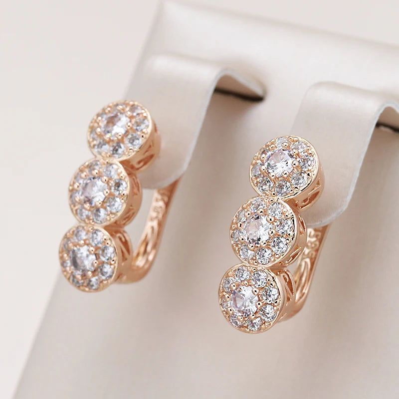 Classic Rose Gold Geometric Dangle Earrings with Natural Zircon