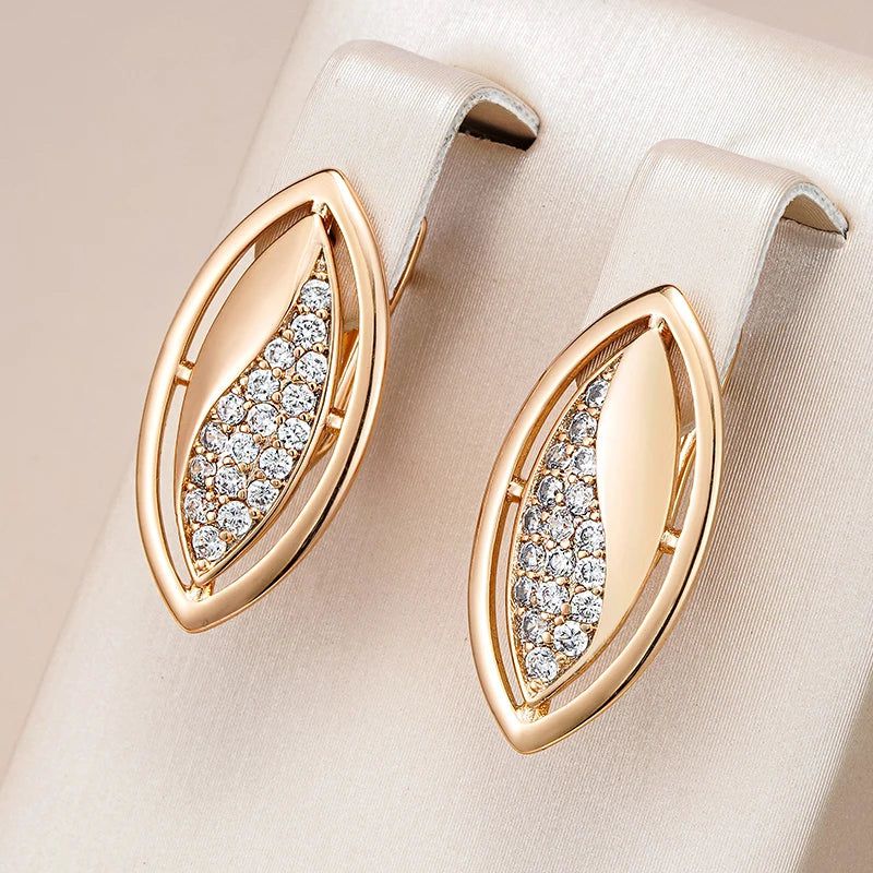 Classic Rose Gold Geometric Dangle Earrings with Natural Zircon