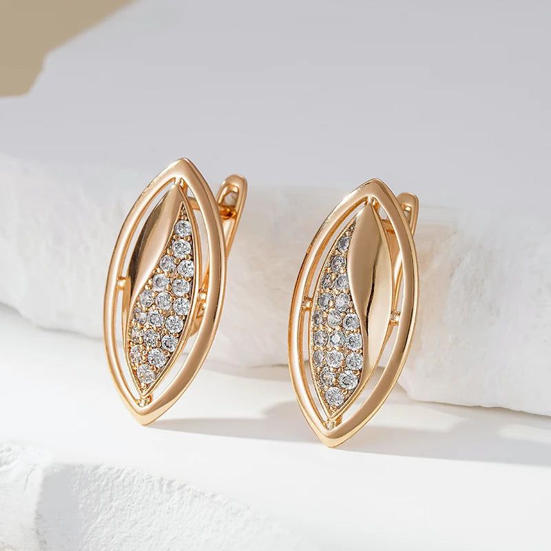 Classic Rose Gold Geometric Dangle Earrings with Natural Zircon