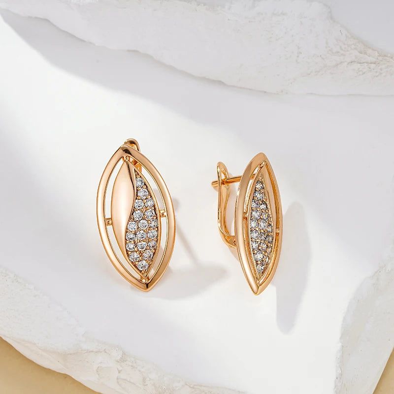 Classic Rose Gold Geometric Dangle Earrings with Natural Zircon