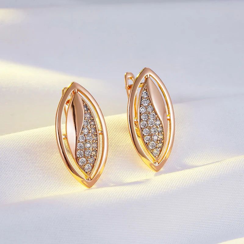 Classic Rose Gold Geometric Dangle Earrings with Natural Zircon