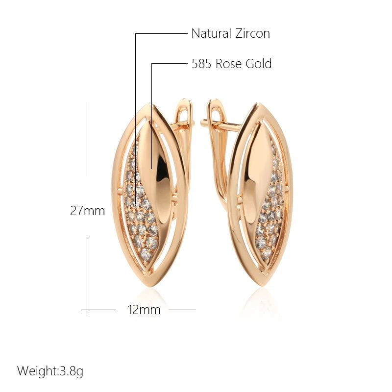 Classic Rose Gold Geometric Dangle Earrings with Natural Zircon