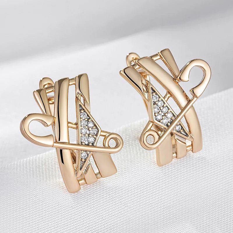 Classic Rose Gold Geometric Dangle Earrings with Natural Zircon Accents