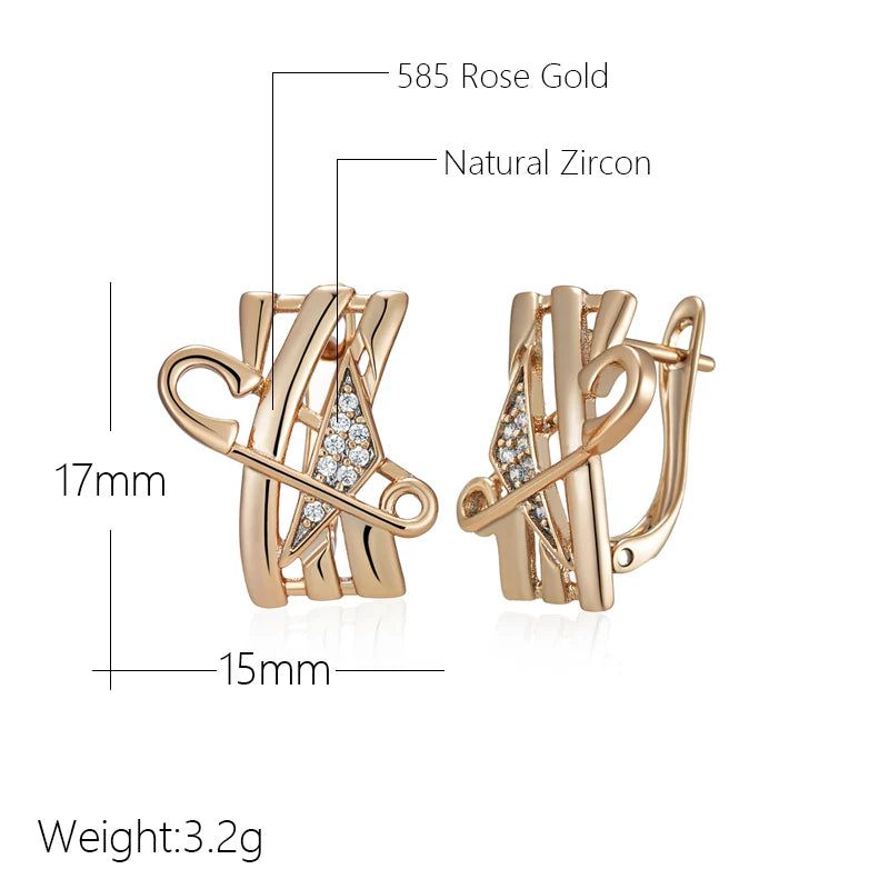 Classic Rose Gold Geometric Dangle Earrings with Natural Zircon Accents