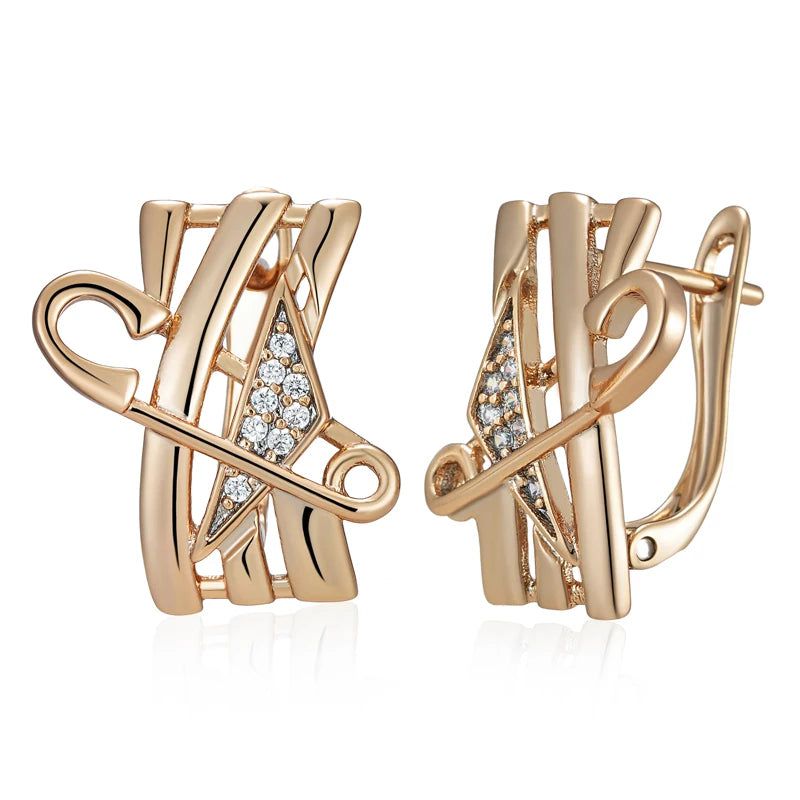 Classic Rose Gold Geometric Dangle Earrings with Natural Zircon Accents