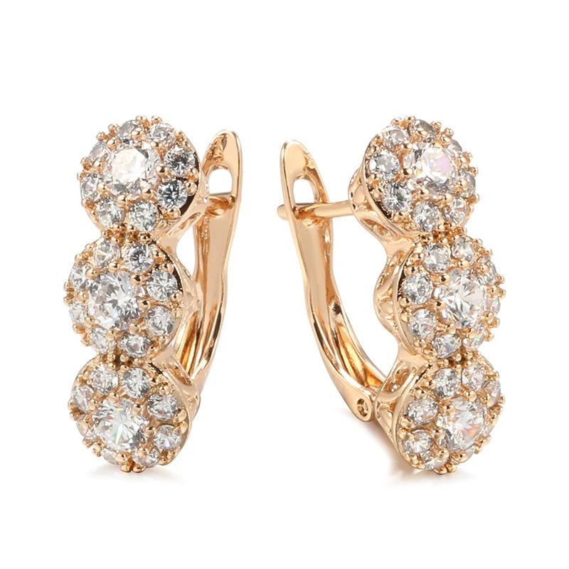 Classic Rose Gold Geometric Dangle Earrings with Natural Zircon