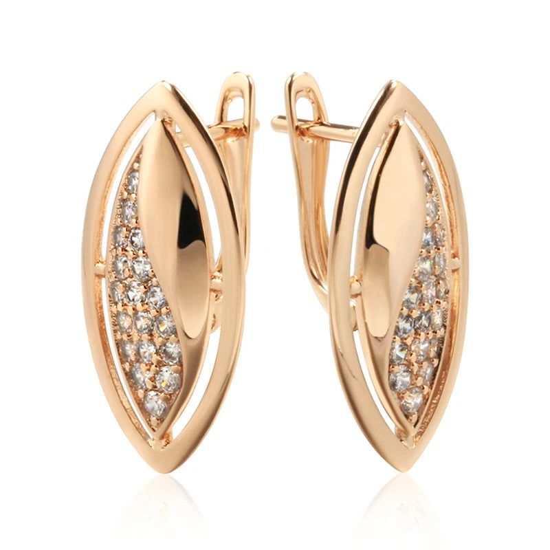 Classic Rose Gold Geometric Dangle Earrings with Natural Zircon