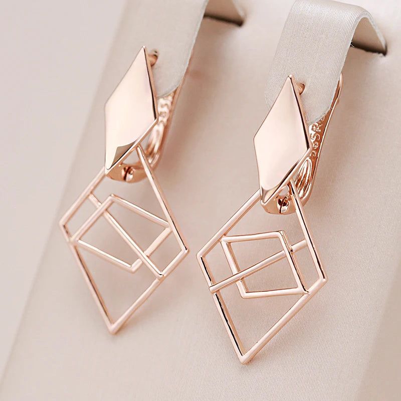 Classic Rose Gold Geometric Drop Earrings – Trendy Romantic Jewelry for Special Occasions