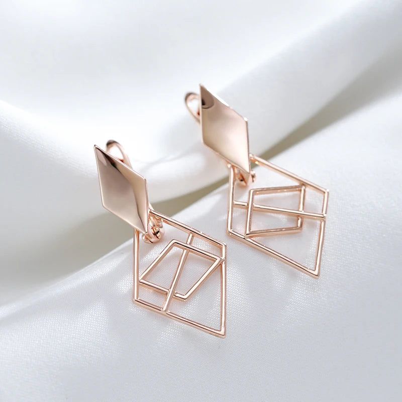 Classic Rose Gold Geometric Drop Earrings – Trendy Romantic Jewelry for Special Occasions