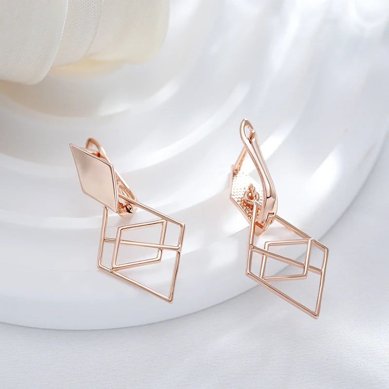 Classic Rose Gold Geometric Drop Earrings – Trendy Romantic Jewelry for Special Occasions