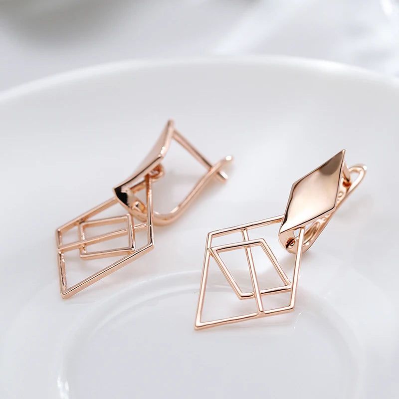 Classic Rose Gold Geometric Drop Earrings – Trendy Romantic Jewelry for Special Occasions